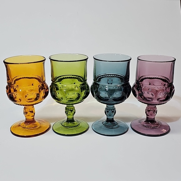 Indiana Glass Other - S/4 Indiana Glass Colony King's Crown Amber Green Blue Purple Water Goblets